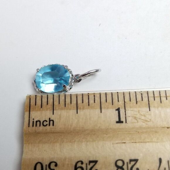 Vintage Blue Oval Rhinestone and Silver Tone Pendant Charm, Prong Set, Estate - Picture 5 of 7